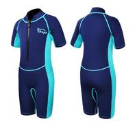 Yikayin Kids Wetsuit Shorty, 2mm Premium CR Wet Suit Boys Girls, Thermal UV Neoprene Swimsuit Front Zip for Swimming Lessons Surfing Snorkeling Diving SUP - Blue L