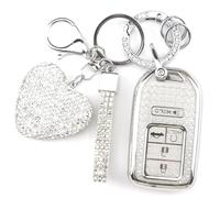YIKECASE Key Case with Diamond Key Fob, Car Key Holder Compatible with Honda Accord Civic CRV Pilot Ridgeline Passport Smart Remote Key Protector for Women, 5 Buttons (Silver Heart)