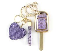 YIKECASE Key Fob Cover with Diamond Keychain Car Key Holder Case Compatible with Honda 2013-2016 Accord Crosstour 2014-2015 CR-V Civic 2016-2017 HR-V Protector for Women 4 Buttons, (Purple-Heart)