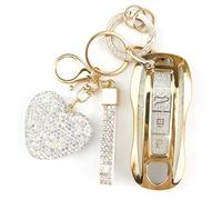 YIKECASE Key Fob Cover with Diamond Keychain Compatible with Porsche Car Key Holder Compatible with Porsche Cayenne Panamera 2018-2024, Carrera Taycan 2020-2024 for Women, 3 Buttons (White-Heart)