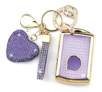 YIKECASE Key Fob Cover with Diamond Keychain Compatible with Volvo Car Key Holder Compatible with XC90, XC60, XC40, S60, S90, V60, V90, Polestar 1, Polestar 2 Key Protector for Women, (Purple-Heart)