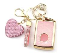 YIKECASE Key Fob Cover with Diamond Keychain Compatible with Volvo Car Key Holder Compatible with XC90, XC60, XC40, S60, S90, V60, V90, Polestar 1, Polestar 2 Key Protector for Women, (Pink-Heart)