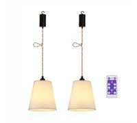 YIKEGE LICHT 2 x Fabric Hanging Lamp with Battery, Hemp Rope, Boho Lamp, Battery-Operated Ceiling Lamp, Without Electricity, Battery-Operated Ceiling Light, Pendant Lights with Bulb, Lampshade