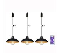 YIKEGE LICHT 3x Battery Operated Outdoor Chandelier for Gazebo Pendant Light Industrial Hanging Lamp with Remote Decorative Lights Lantern Wireless Powered by 4*AA Batteries for Porch Pavilion Camping