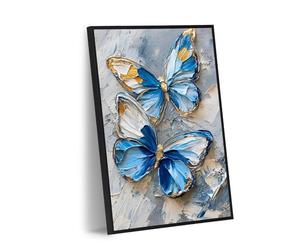 Yikenjoy 3D Textured Butterfly Wall Art, 12x16 Framed Canvas with Brushed Aluminum Frame, Modern Blue Butterfly Canvas Art for Living Room, Bedroom or Desk Decor
