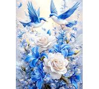 Yikenjoy 5D Diamond Painting Kit for Beginner, Diamond Art for Adults Bird & Flower Blue Full Drill DIY Wall Decor Gift, 16 x 12 Inch