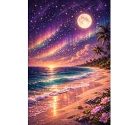 Yikenjoy 5D Moon Beach Diamond Painting Kit for Adults & Beginners, DIY Full Drill Gem Art, Starry Sky Galaxy Aurora Ocean, Moonlit Coastal Landscape Wall Decor & Gift, 16x12 Inch