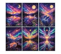 Yikenjoy 6 Pack Landscape Diamond Art Kits for Adults 12x16 Inch Full Drill DIY 5D Diamond Painting Kits for Beginners Landscape Animal Aurora Night Sky Diamond Painting Set