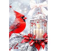 Yikenjoy Cardinal Birds Diamond Art Kits for Adults, 5D Diamond Painting Kit for Beginners, DIY Full Drill Red Bird Winter Snow Christmas Wall Decor Craft, Relaxing Fun Gift 16 x12 Inch