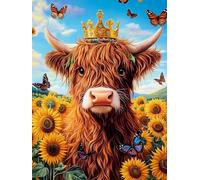 Yikenjoy Highland Cow Diamond Art 5D Kit for Adults - Diamond Painting Kit for Beginners, Full Drill DIY Craft with Sunflower, Relaxing & Fun Home Wall Decor, 16 x 12 in