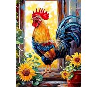 Yikenjoy Rooster Diamond Art Kits for Adults - Chicken Diamond Painting Kit for Beginner Adult, 5D Full Drill DIY Dimond Dots Gem Art Crafts, Funny Relax Wall Decor Gift 16 x12 inch