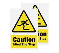 YIKIADA 2 Pack Caution Mind the Step Sign 200 × 300 mm PVC Removable Waterproof Self Adhesive Signal for Business Classroom Outdoor Indoor