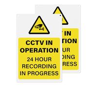 YIKIADA 2 Pack CCTV in Operation Sign 24 Hour Recording in Progress 200 × 300 mm Aluminum Waterproof Metal Reflective Self Adhesive Signal for Business Classroom Outdoor Indoor