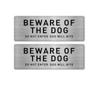 YIKIADA 2 PCS Beware Of The Dog Sign 3 x 9 Inch Aluminum Safety | Waterproof, Reflective, Self Adhesive, Signal for Garden Yard Wall Decor