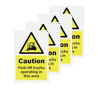 YIKIADA 4 Pack Caution Fork-lift Trucks Operating in This Area Sign 200 × 300 mm PVC Waterproof Warning Self Adhesive Decal for Workplace Outdoor Indoor