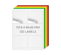 YIKIADA 5 Colours Printable Address Labels 101.6 × 84.7 MM Self-Adhesive Vinyl Shipping Blank Stickers 6 Per Sheet Removable Mailing Decals for Inkjet Laser Printer 20 Sheets