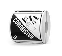 YIKIADA 500 PCS Hazard Class 8 Corrosive Labels 100 × 100 mm Vinyl Removable Self Adhesive DOT Hazmat Compliant Stickers Packages Safety Label for Packing Shipping Transportation