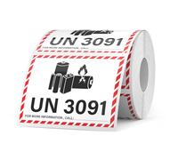 YIKIADA 600 PCS UN 3091 Lithium lon Battery Labels 83 × 108 mm Writable Waterproof Caution Warning Stickers Fragile Label for Transport Shipping