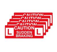 YIKIADA Caution Sudden Braking Stickers Vinyl 30 × 10 cm Self-Adhesive Learner Plate L Decals Driving School Instructor Signs for Car Learner Drivers 5 Pack