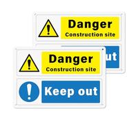 YIKIADA Danger Construction Site Keep Out Signs Aluminium 300 mm × 200 mm Self-adhesive Signage 4 Pre-Drilled Holes Safety Warning for Building Industrial Areas Office 2 PCS