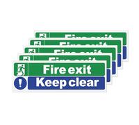 YIKIADA Fire Exit Keep Clear Sign Plastic 300 × 100 mm Self Adhesive Signage Emergency Exit Signs for Office School Hospital Pack of 5