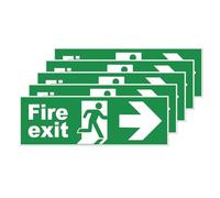 YIKIADA Fire Exit Sign Plastic 300 × 100 mm Right Arrow Self-Adhesive Signage Emergency Exit Directional Signs for Office School Hospital Pack of 5