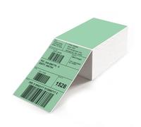 YIKIADA Green Thermal Labels 4 × 6 Inch Fanfold Shipping Stickers Waterproof Vinyl Self-Adhesive for Direct Thermal Printer Compatible with Zebra Rollo MUNBYN Royal Mail 500 PCS