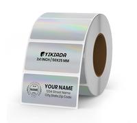 YIKIADA Holographic Thermal Labels 25 × 50 mm Vinyl Self-Adhesive Rectangle Stickers Roll Waterproof Printer Decals Name Tag for QR Code DIY Small Business Address 200 PCS Silver
