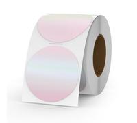 YIKIADA Holographic Thermal Labels Vinyl 50 MM Self-Adhesive Rainbow Direct Dot Stickers Roll Waterproof Printable Circle Decals for QR Code DIY Name Tag Pack of 300
