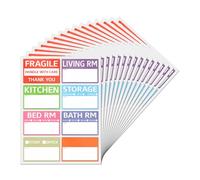 YIKIADA Home Moving Labels Vinyl 8 Color Coded Packing Box Stickers with Fragile and Blank Customizable Writable Notes Areas Tag 76.2 × 50.8 mm for House Wardrobe Furniture Apartment 128 PCS