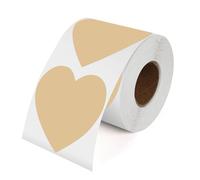 YIKIADA Khaki Heart Thermal Labels Vinyl 76 mm Self-Adhesive Gift Stickers Roll Waterproof Printer Decals for QR Code DIY Logo Crafts Decoration Pack of 500