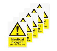 YIKIADA Medical Oxygen Stored Inside Stickers Vinyl 15 × 20 cm Self-Adhesive Safety Signs Waterproof Caution Oxygen Decals for Hospitals Door Window Pack of 5