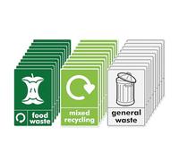 YIKIADA Mixed Pack of 30 Multi Recycling Bin Stickers Food Waste Mixed Recycling General Waste 150 × 100 mm Vinyl Removable Waterproof Self Adhesive Decal for Home Office Kitchen Outdoor Indoor