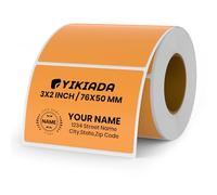 YIKIADA Orange Direct Thermal Labels Vinyl 76 × 50 mm Self-Adhesive Rectangle Stickers Roll Waterproof Printer Decals Name Tag for QR Code DIY Office Address Pack of 500