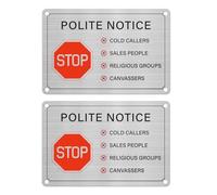 YIKIADA Polite Notice No Cold Callers Canvassers Salesmen Religious groups 100 x 150 mm Aluminum Sign Waterproof Self Adhesive Reflective Signal for Front Door Window 2PCS