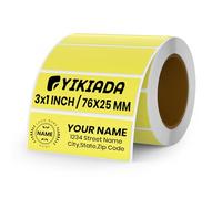 YIKIADA Yellow Thermal Labels Vinyl 76 × 25 mm Direct Self-Adhesive Rectangle Stickers Roll Waterproof Printer Decals Name Tag for UPC Barcode Office Address Pack of 500