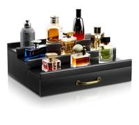 YIKIBOX Elegant Wooden Cologne Organizer with Hidden Compartment and Drawer, Display Risers for Dresser, Great Gift for Men/Friend (Black)