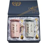 YIKILYLIFE 20th Anniversary Wedding Gifts, 2PCS Happy 20th Anniversary Mr Mrs Gifts Marble Ceramic Cups Set 14oz, 20 Year Anniversar-y Coffee Cup Gift-s for Couple, Parents, with Spoon, Card, Giftbox