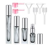 Yikimyfo 4 Pcs Mini Glass Perfume Atomizer Spray Bottles, 3ml/5ml/9ml/10ml Leakproof Small Travel Perfume Bottle Refillable Fine Mist Cologne Travel Bottle with Tool