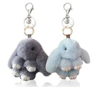 YIKISVUJ 2 Pieces Plush Rabbit Keychain, Soft Mini Bunny Keyring, Cute Key Pendant Chain, Handbag Purse Decoration (Gray + Blue)
