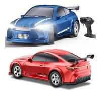 Yikkhy 1/64 Scale Remote Control Drift Car, 2.4GHz 4WD Mini RC Drift, Drift Car with LED Lights, Interchangeable Body, Obstacle Set, Suitable for Children Over 3 Years Old and Adults (Blue&Red)