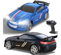 Yikkhy 1/64 Scale Remote Control Drift Car, 2.4GHz 4WD Mini RC Drift, Drift Car with LED Lights, Interchangeable Body, Obstacle Set, Suitable for Children Over 3 Years Old and Adults (Blue&Black)