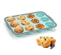 Yikki Silicone Muffin Trays with Metal Frame, 12 Cup Regular Size Silicone Muffin Cupcakes Tin, Non Stick Yorkshire Pudding Tray, Baking Mold Cupcake Tray for Mince Pie 31x22x3.6cm
