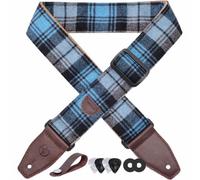 YIKOKO Guitar Strap 2", Cashmere Check Pattern, with Soft Leather Ends, for Bass, Electric, and Acoustic Guitars