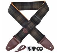 YIKOKO Guitar Strap 2", Cashmere Check Pattern, with Soft Leather Ends, for Bass, Electric, and Acoustic Guitars