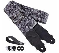 YIKOKO Guitar Strap, Head Layer Cowhide Leather End, 2 Inches Wide, for Acoustic and Bass Electric Guitars, Free Button, 2 Strap Locks and 4 Guitar Picks