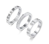 YIKOXI 3pcs Love Friendship Lucky Ring Cubic Zirconia Gold Ring Sets for Women Stainless Steel Wedding Statement Thumb Ring Bands, 4 UK, Stainless Steel, Cubic Zirconia