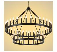 Yikrfiae 2 Tier Black Large Wagon Wheel Chandelier, 54-Lights 60 Inch Farmhouse Pendant Light Fixture, Round Rustic Hanging Lighting for Dining Room Kitchen Island Foyer Entryway