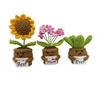 Yikryy Handmade Crochet Potted Plants 3Pcs Set for the Best Mum Ever, Sunflower Cactus Mum Decor, Mother's Day Birthday Thanksgiving, Emotional Support Ornament for Bedroom