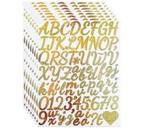 YIKTUNQ 8 Sheets 1.5 Inches Glitter Letter Number Stickers,608 Pcs Cursive Self-Adhesive Alphabet Letters Sticker Decals for Scrapbook Water Bottle DIY Crafts - Gold